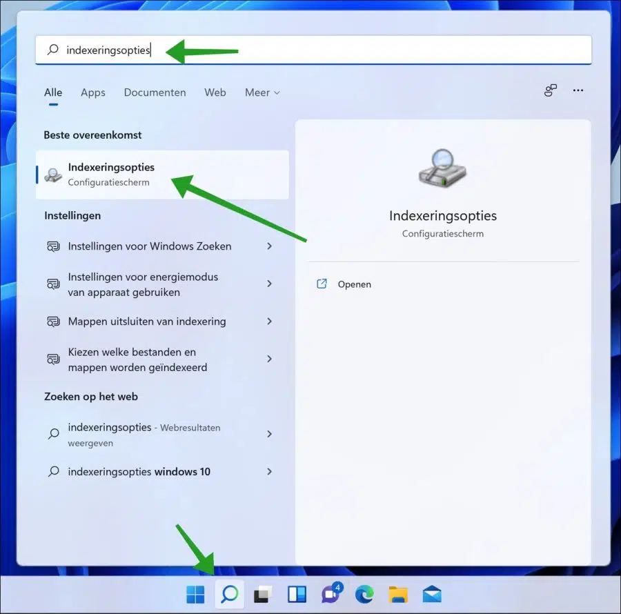 Indexeringsopties in Windows