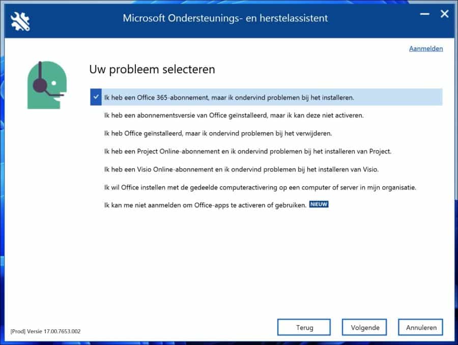 Microsoft ondersteunings- en herstelassistent office problemen oplossen