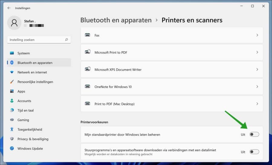 Mijn standaardprinter door Windows laten beheren uitschakelen