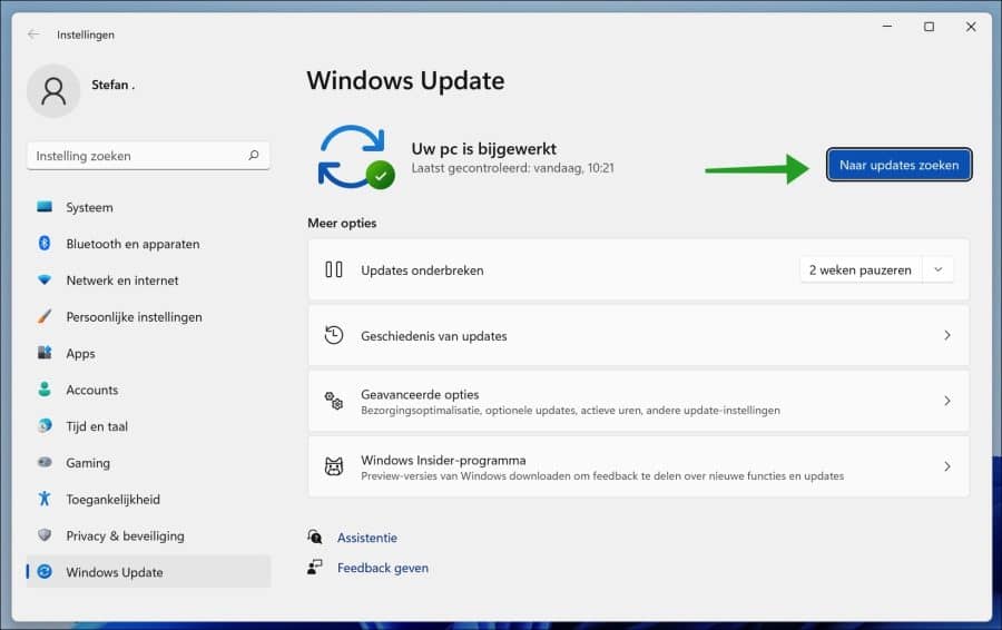 Naar Windows updates zoeken