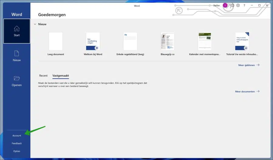 Office account instellingen
