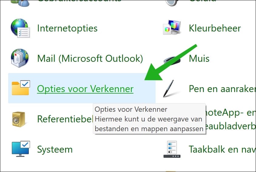 Opties voor Verkenner