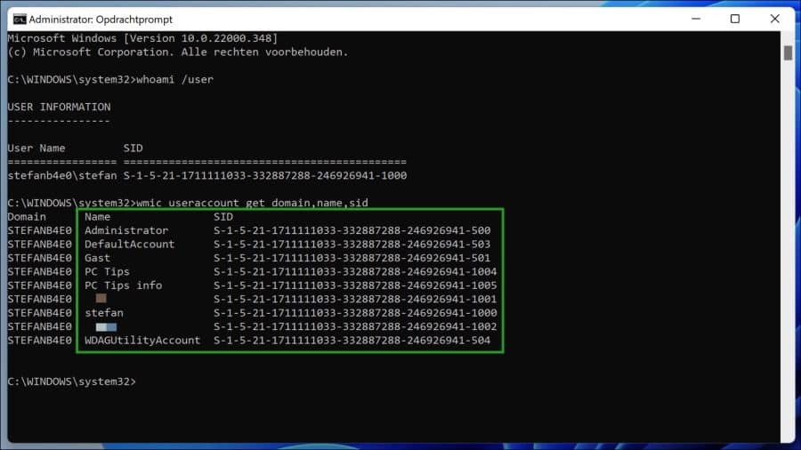 Procure SIDs de todas as contas de usuário no computador