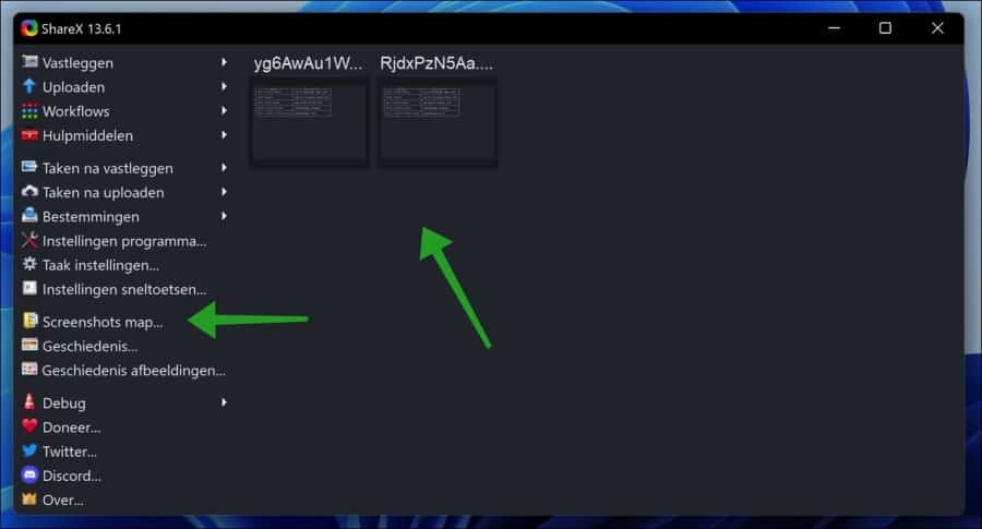 ShareX screenshots map openen