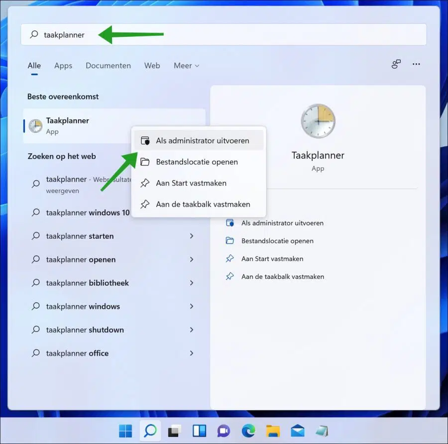 Taakplanner openen in Windows 11