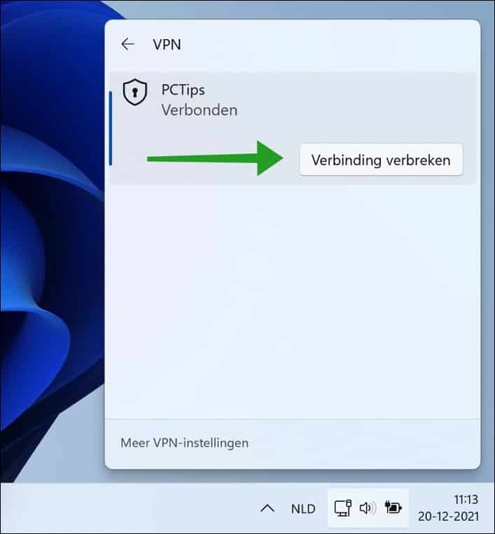 Verbinding verbreken met VPN in Windows 11