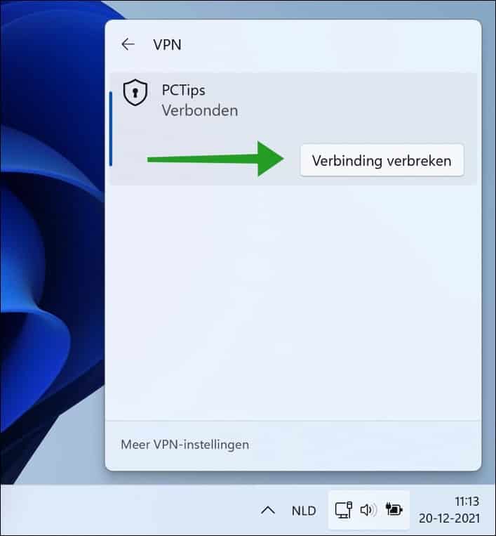 Trennen Sie die Verbindung zum VPN in Windows 11