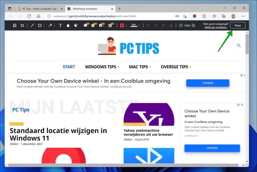 Volledige website screenshot maken in Microsoft Edge