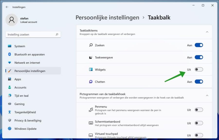 Weer widget verwijderen uit de taakbalk in Windows 11