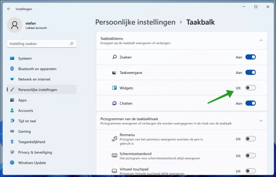 Weer widget verwijderen uit de taakbalk in Windows 11