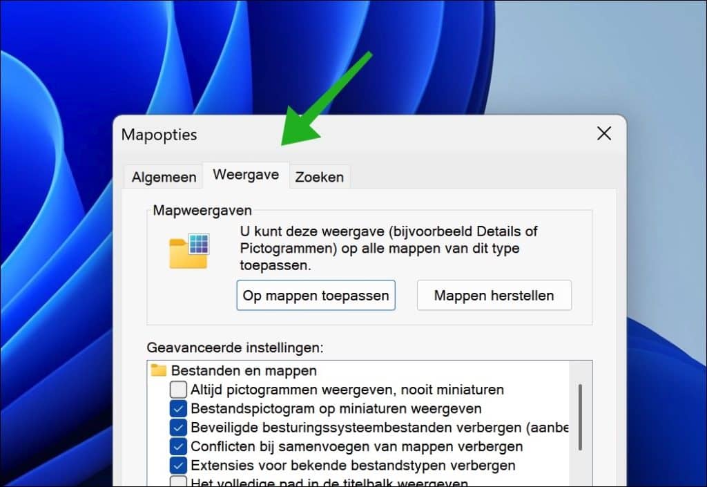 mapopties weergave
