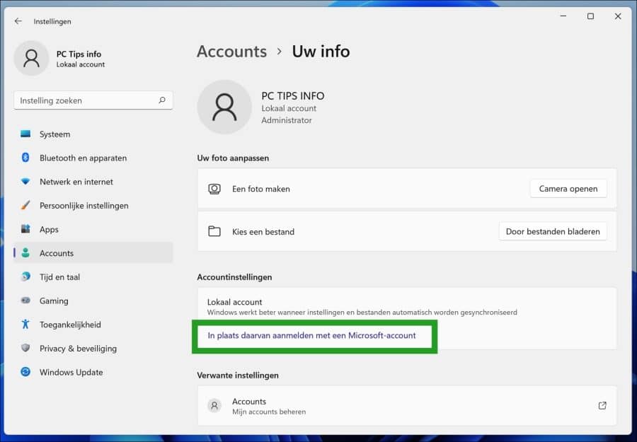 Aanmelden met Microsoft account