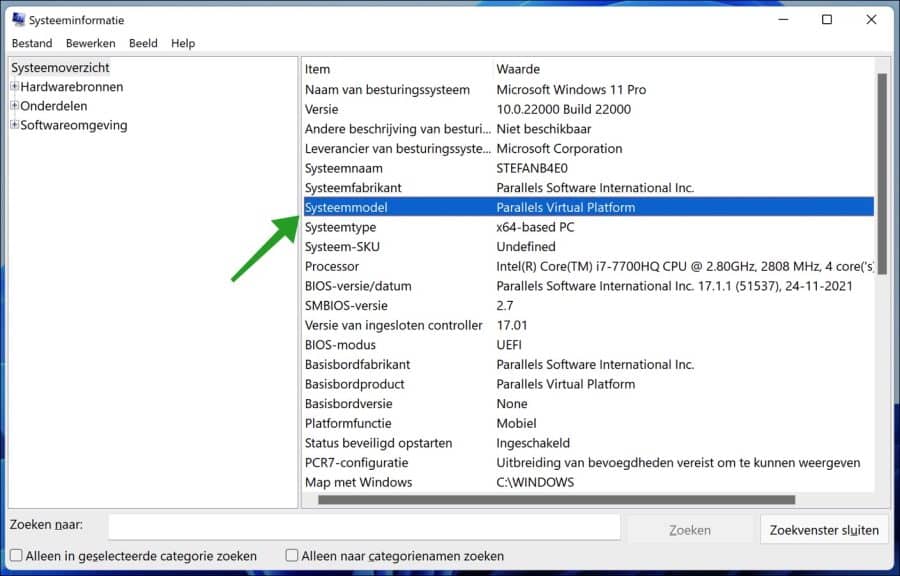 Computer model opzoeken via systeeminformatie