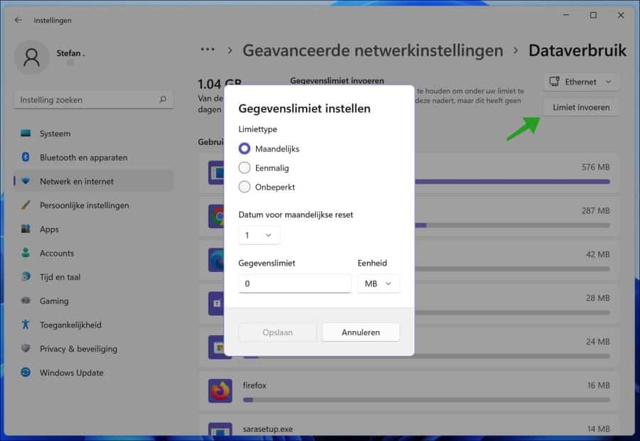 Définir la limite de données dans Windows 11