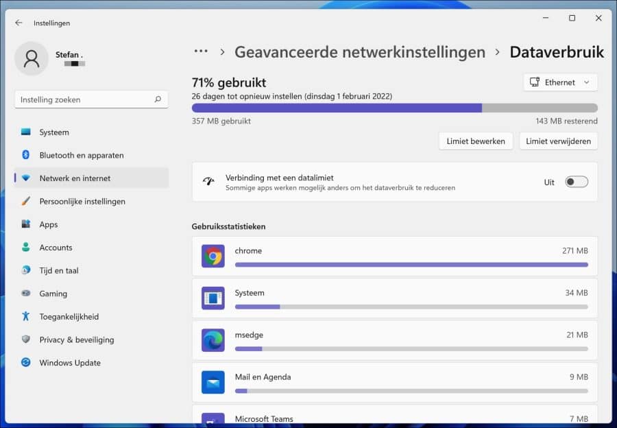 Verbleibendes Datenlimit in Windows 11