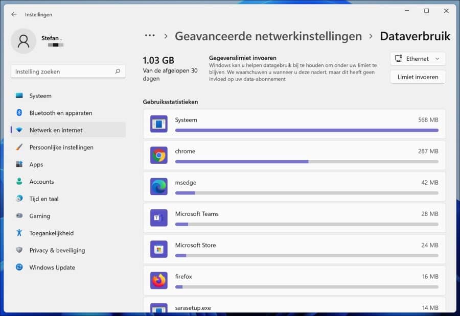 Data usage in Windows 11