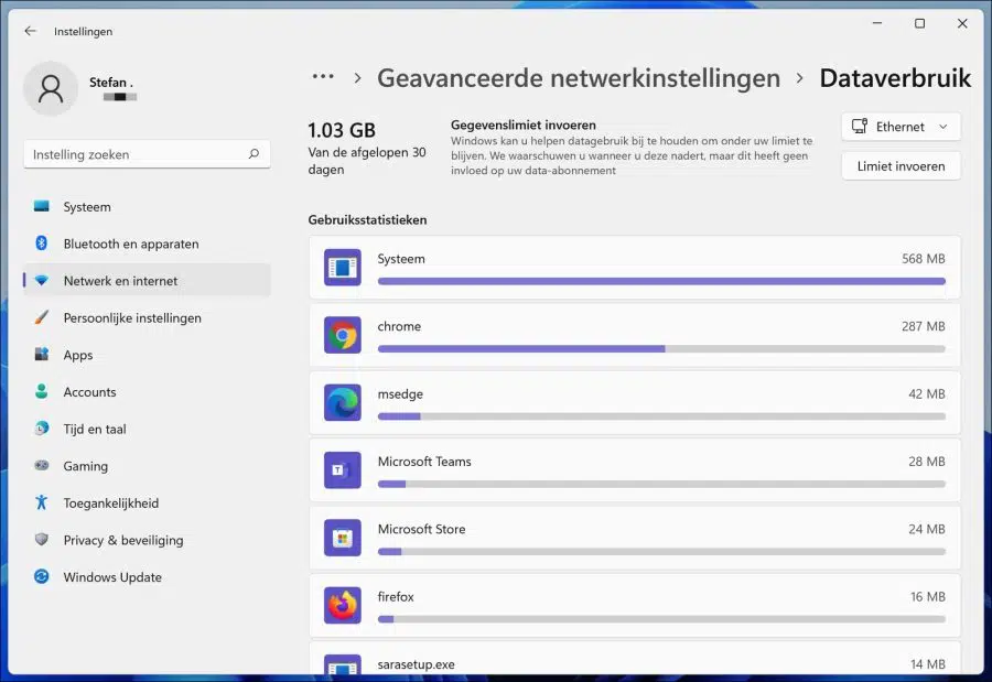Dataverbruik in Windows 11