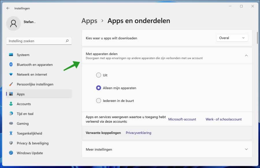 Delen over apparaten aanpassen in Windows 11