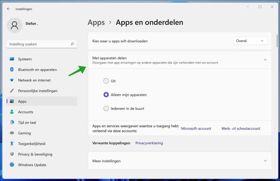 Delen over apparaten aanpassen in Windows 11