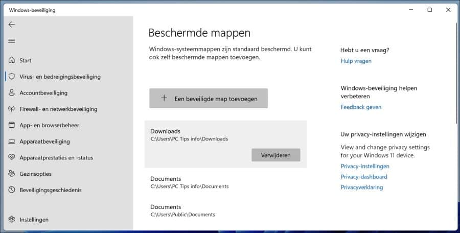 Een beveiligde map verwijderen uit gecontroleerde maptoegang