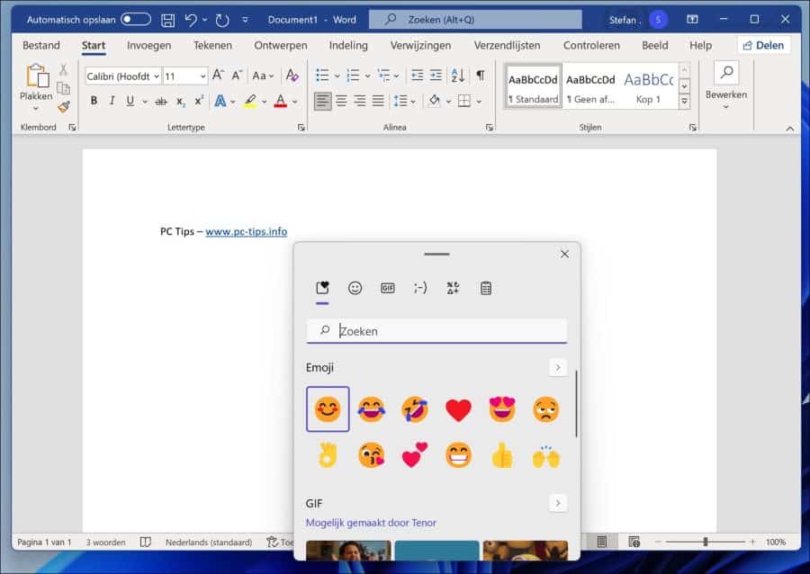 Emoji of Gif toevoegen in Windows 11