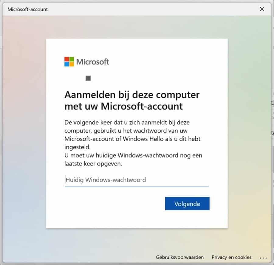 Huidige windows wachtwoord ingeven