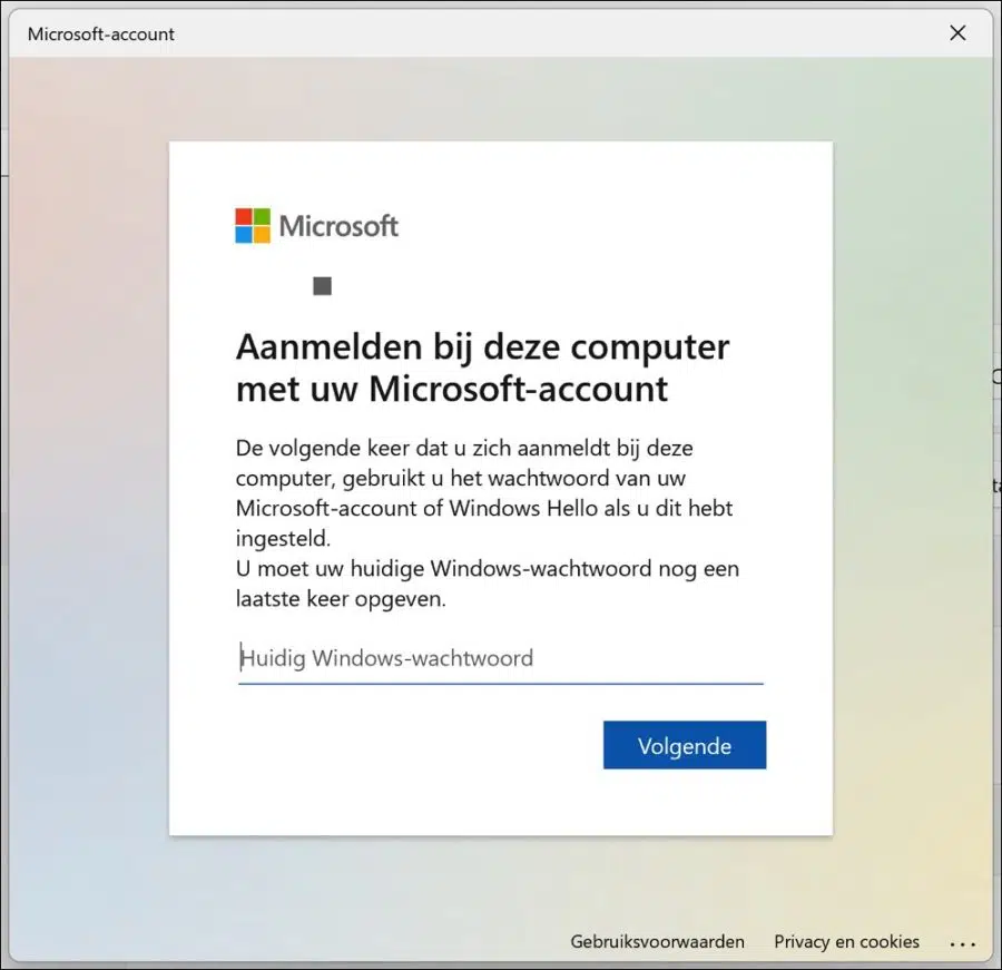 Huidige windows wachtwoord ingeven