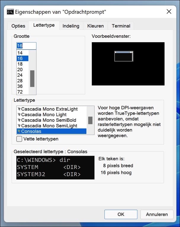 Change font in Command Prompt