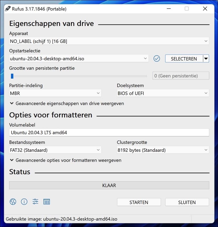 Linux opstartbare usb maken met Rufus