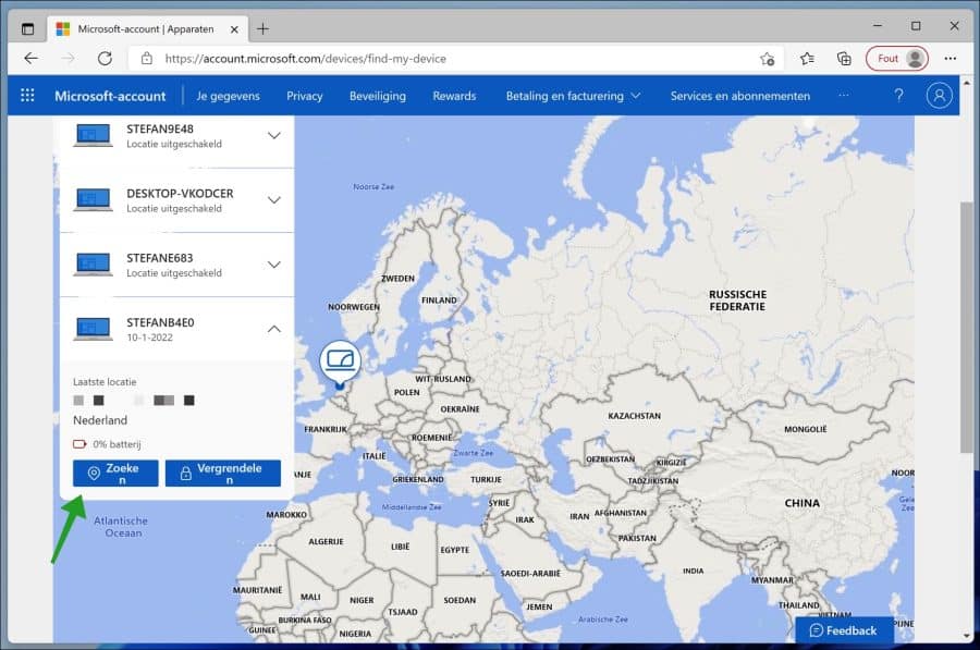 Locatie zoeken van Windows computer