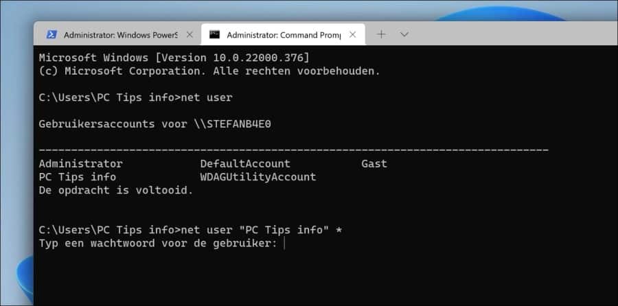 Lokaal wachtwoord wijzigen in Windows 11 via Opdrachtprompt