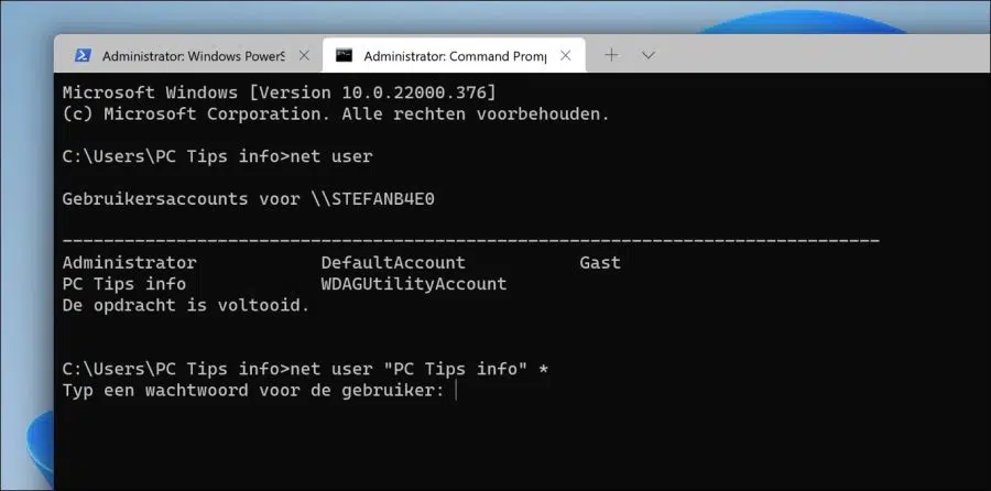 Lokaal wachtwoord wijzigen in Windows 11 via Opdrachtprompt