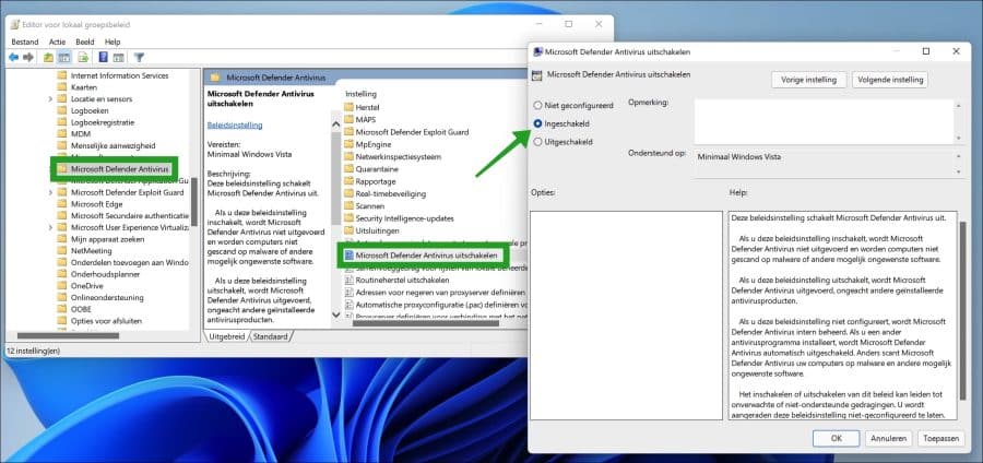 Microsoft defender antivirus blokkeren via beleid