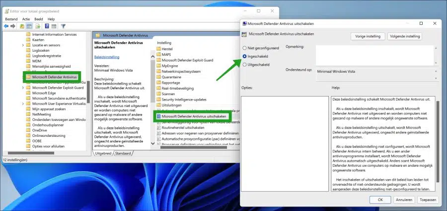 Microsoft defender antivirus blokkeren via beleid