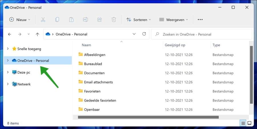 Onedrive snelkoppeling in Windows verkenner