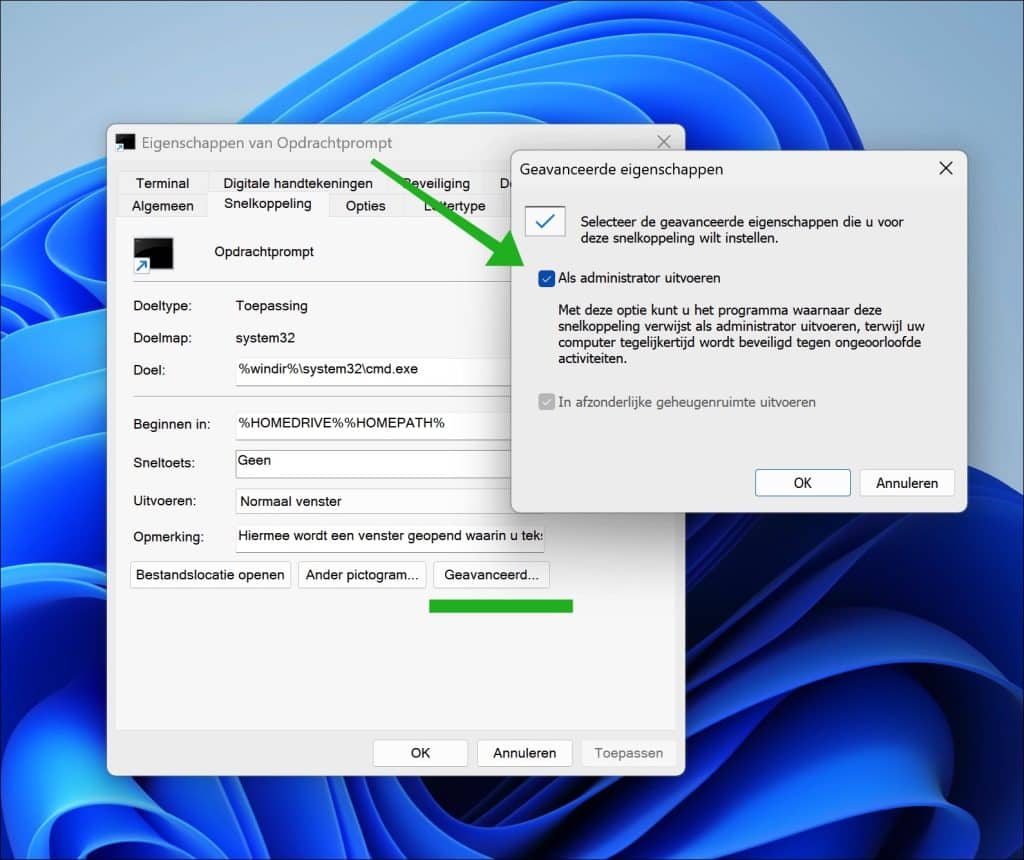 Opdrachtprompt altijd als administrator uitvoeren