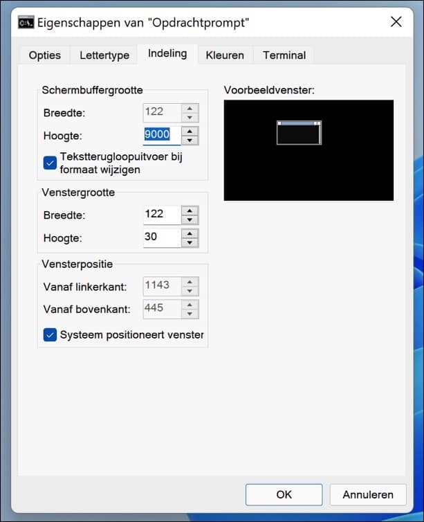 Opdrachtprompt indeling