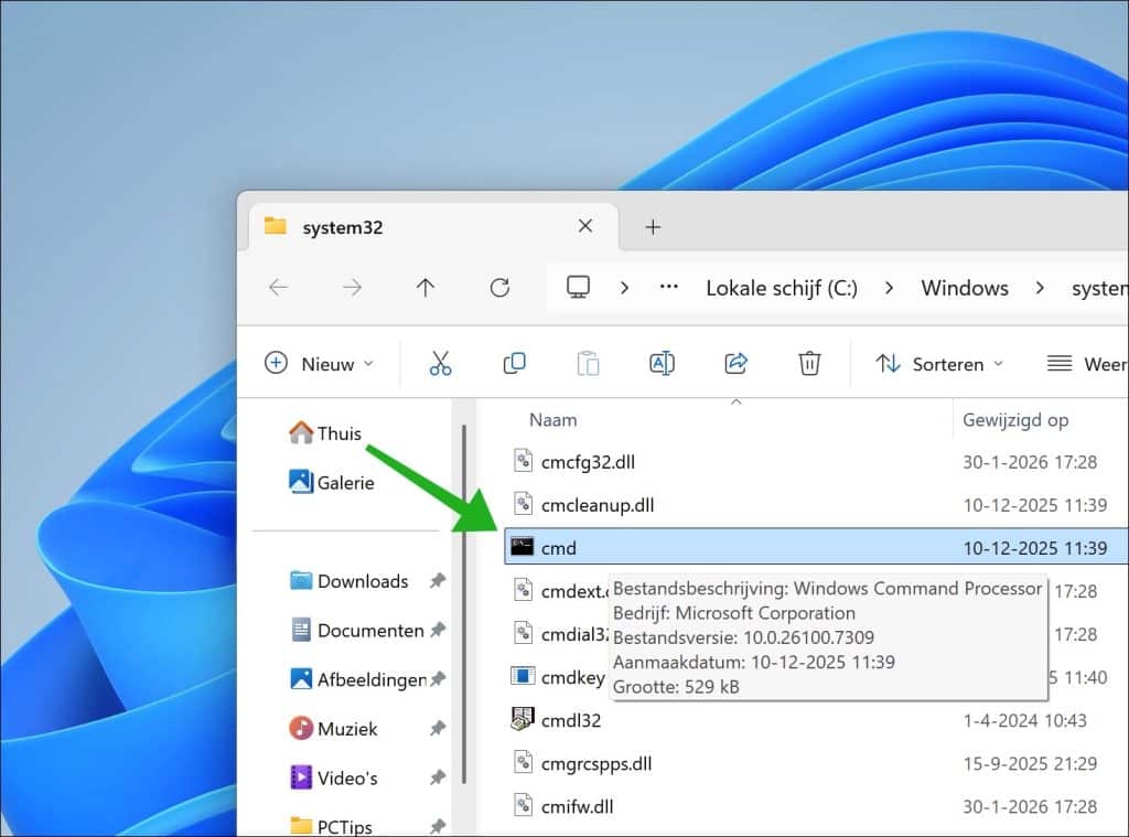 Opdrachtprompt openen via Verkenner