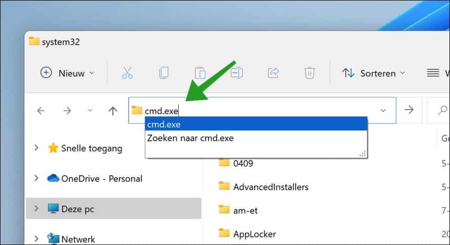 Abra o prompt de comando através do Windows Explorer