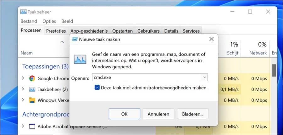 Führen Sie die Eingabeaufforderung über den Task-Manager aus