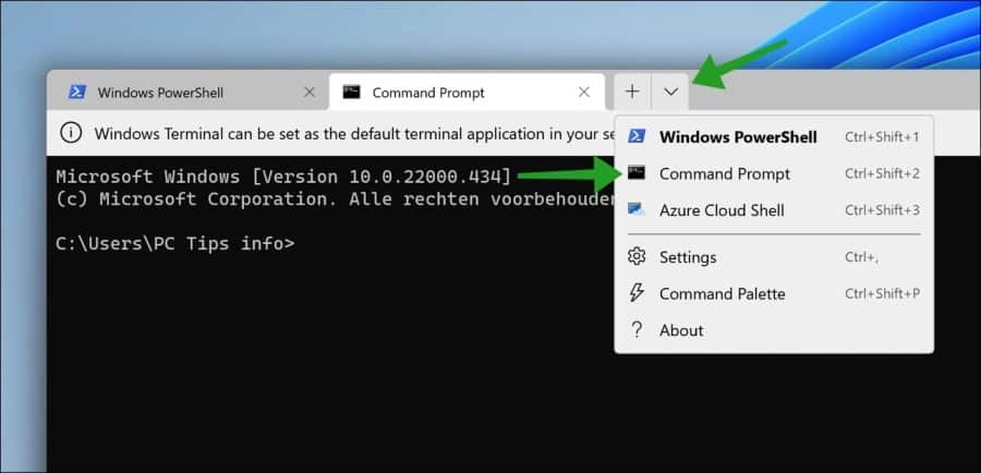 Open Command Prompt via Windows Terminal