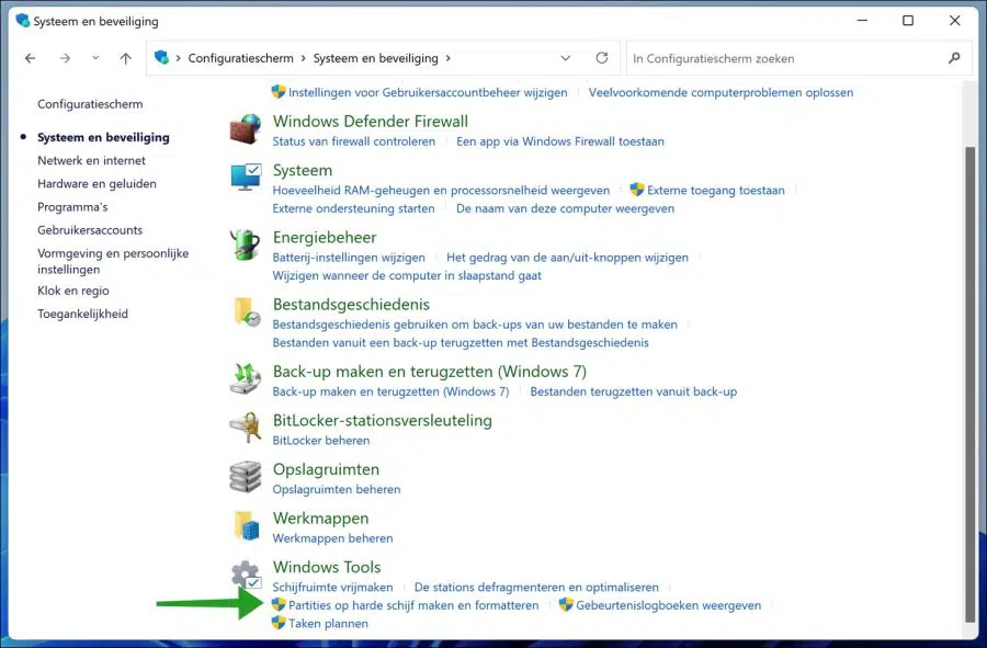 Schijfbeheer openen via Configuratiescherm