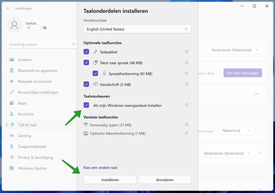 Taal onderdelen installeren