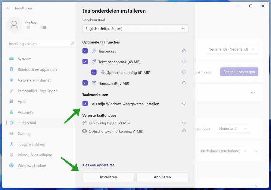 Taal onderdelen installeren