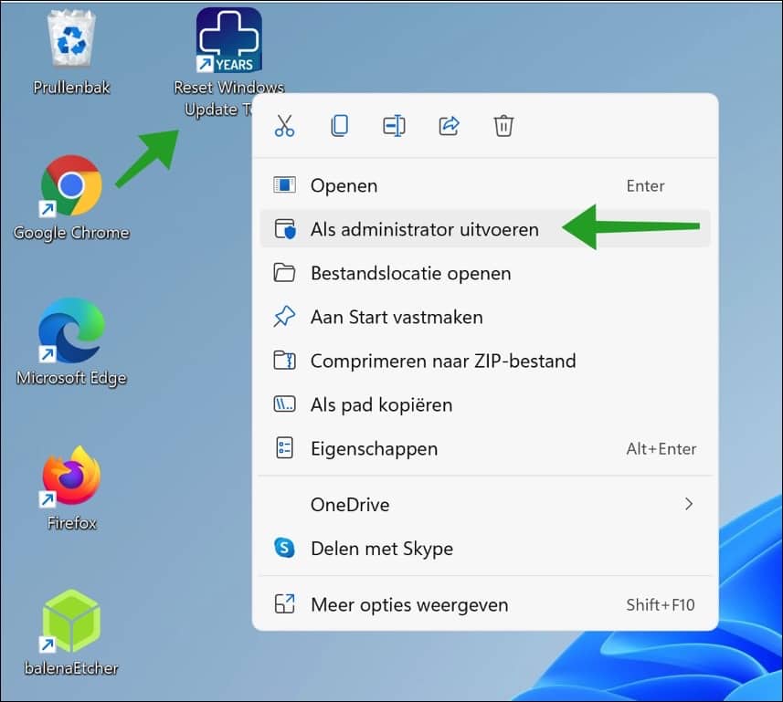 WUreset als Administrator uitvoeren