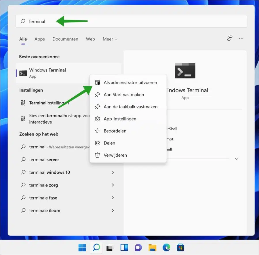 Windows Terminal openen in Windows 11