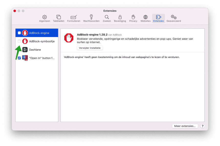 adblocker uitschakelen safari