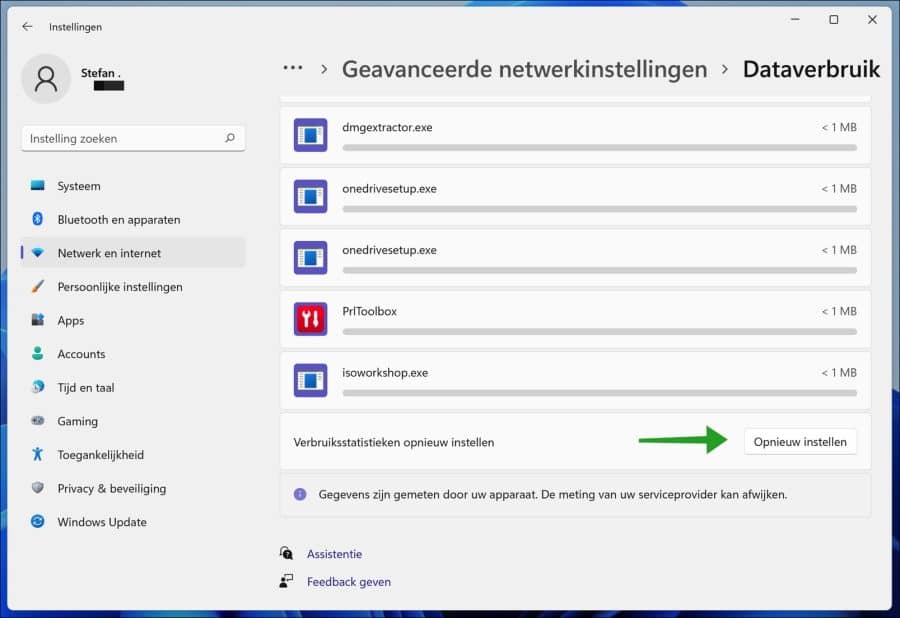 réinitialiser l'utilisation des données dans Windows 11