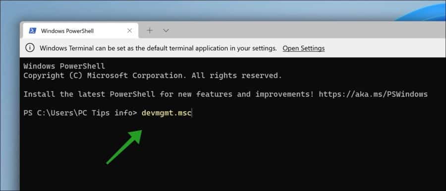 devmgmt msc openen via Windows Terminal