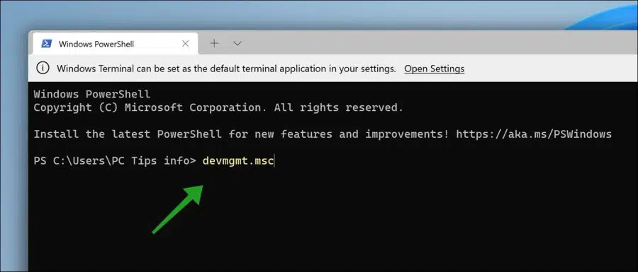 devmgmt msc openen via Windows Terminal